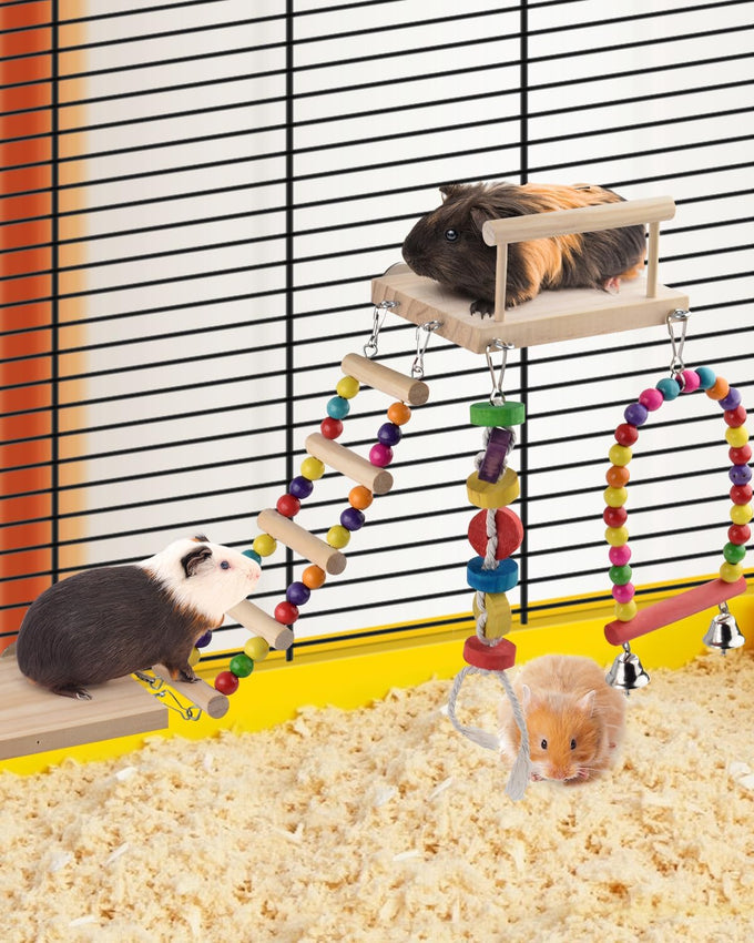 dbness 5in1 wooden bird perch toys for parakeet parrot cage accessories with climbing ladder swing and perches