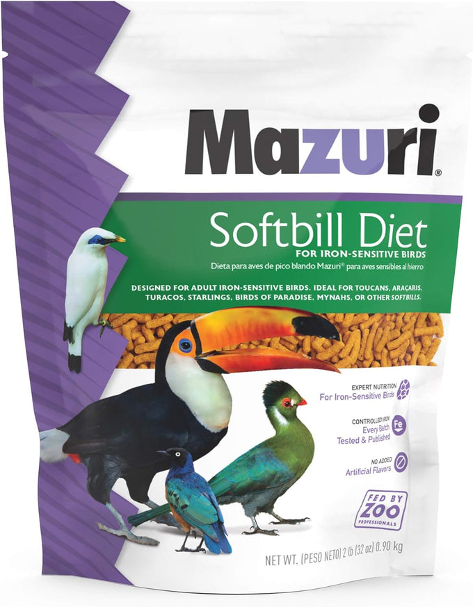Mazuri softbill diet for iron-sensitive birds, 2 LB bag, phd-formulated nutrition, plum and apple flavor