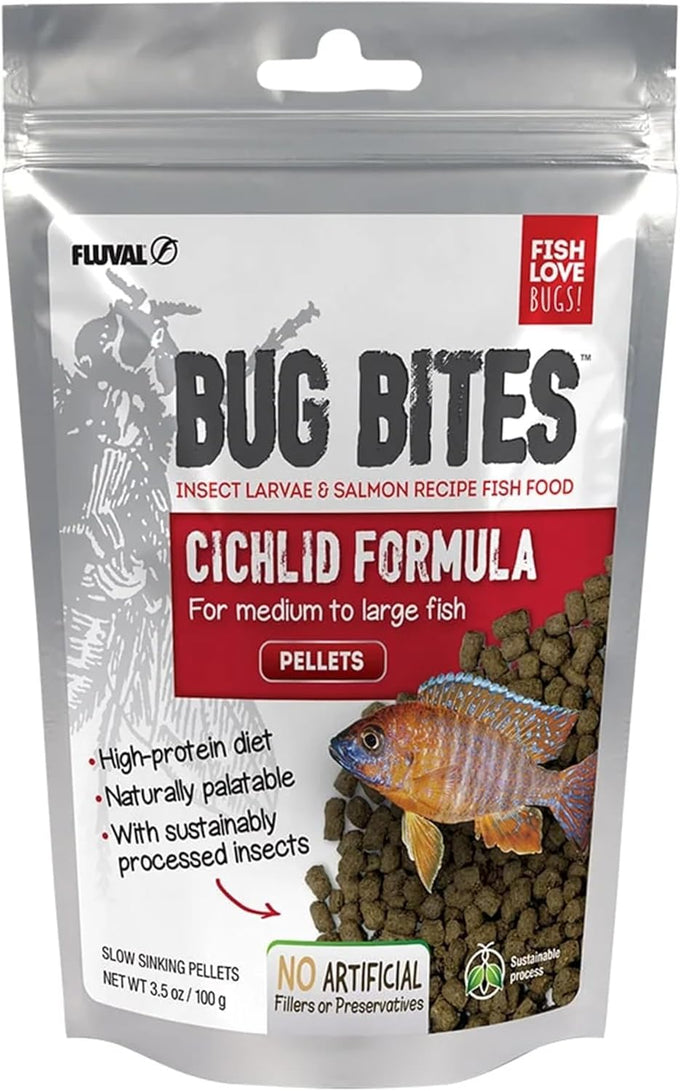 Fluval Bug Bites Cichlid Fish Food, Pellets for Medium to Large Fish, 3.53 oz, Nutrient-Rich Black Soldier Fly Larvae, Made in Canada
