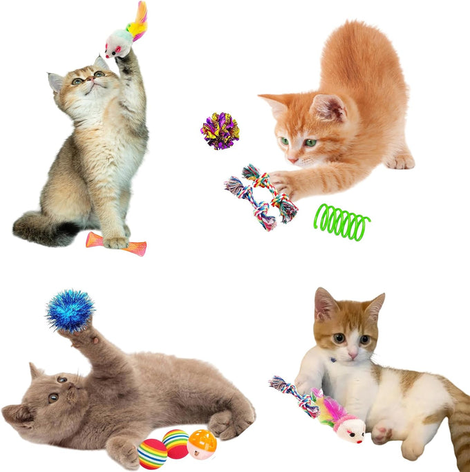 46 PCS cat toys for indoor cats kittens exercise, colorful spring toys crinkle mouse ball mint catnip gift
