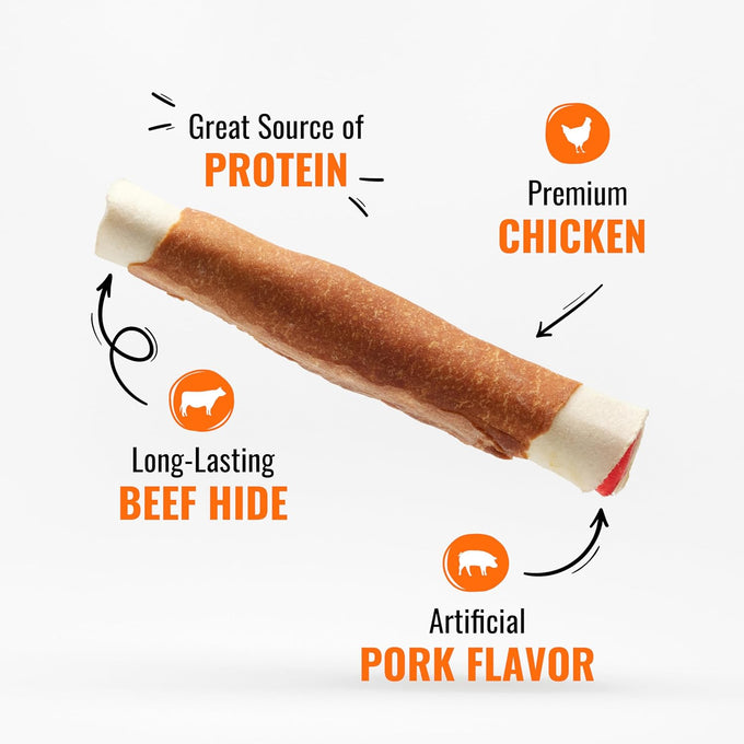 Good 'n' Fun Triple Flavor Chews for Large Dogs - Long-Lasting, Natural Beef Hide and Chicken, 2 Count