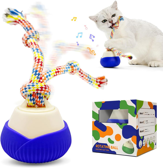 blue rotating interactive cat toy with voice recordable auto rolling pet toy for indoor cats & small dogs