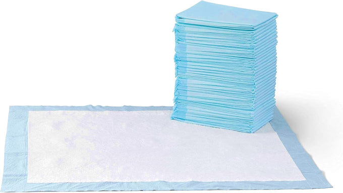 Amazon Basics Blue & White 22x22" Regular Size 50-Count Leak-Proof Dog Training Pads with Quick-Dry 5-Layer Surface
