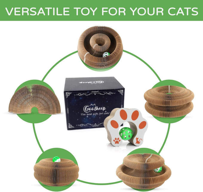 Goosheep kitty curls cat toys 1 pack, magic organ cat scratching post, cardboard cat scratcher pad ball scratcher board for indoor cats