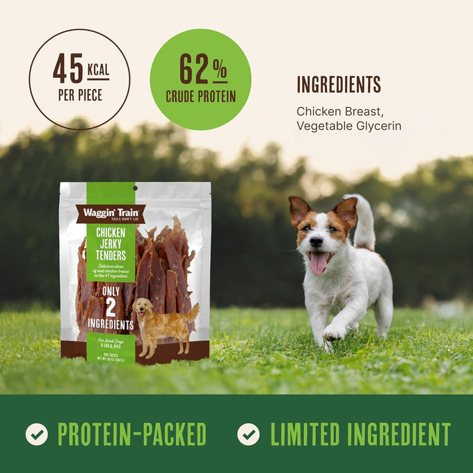 Waggin' Train Chicken Jerky Dog Treats, Made with 100% Real Chicken Breasts, 2 All-Natural Ingredients, High Protein, Easily Digestible for Big or Small Dogs
