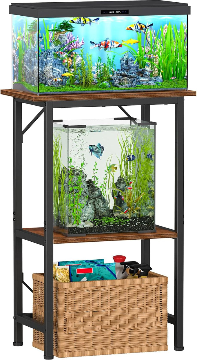 Snughome 2-tier rustic brown aquarium stand, heavy duty storage shelves for 20-gallon fish tank