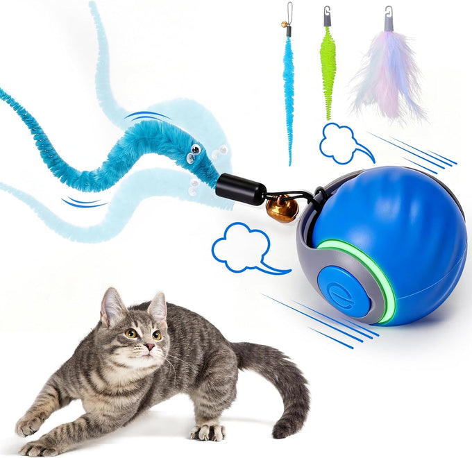 Baborui Automatic Interactive Cat Toy Ball for Small/Medium/Large Cats - Blue