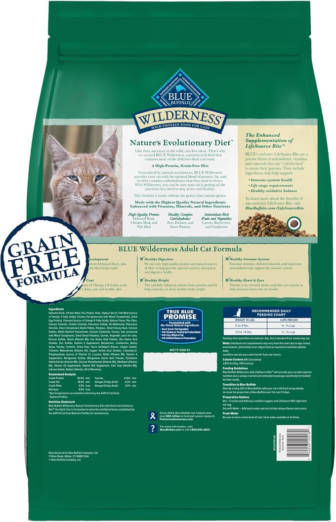 Blue Buffalo Wilderness Duck High-Protein Grain-Free Adult Dry Cat Food, 11-lb Bag