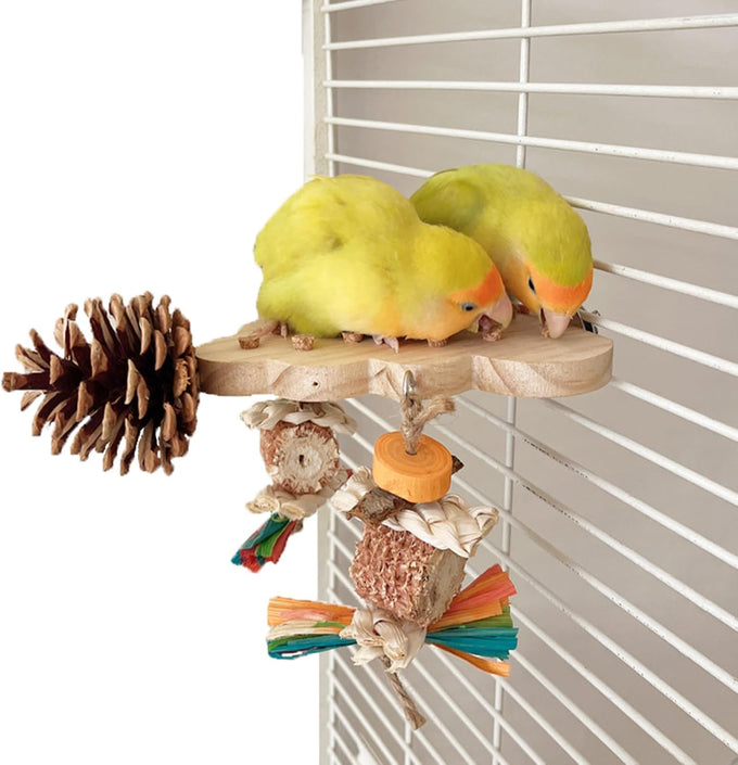Parrot wooden toys with natural corn sticks and pine cones, fun bird cage accessories for parakeets and similar birds