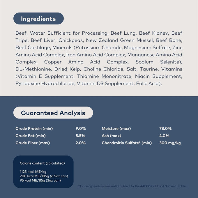Ziwi Peak beef wet cat food, grain free, high protein, limited ingredient diet with superfoods, case of 6, 3oz cans