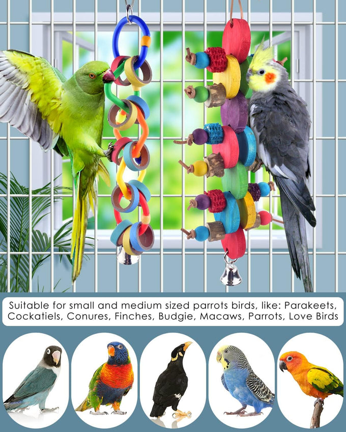 Bissap multicolored bagel parrot toy for conures, cockatiels, macaws, and similar sized pet birds