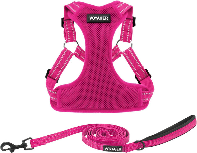 Voyager adjustable step-in flex breathable mesh dog harness for small medium large dogs pink medium size