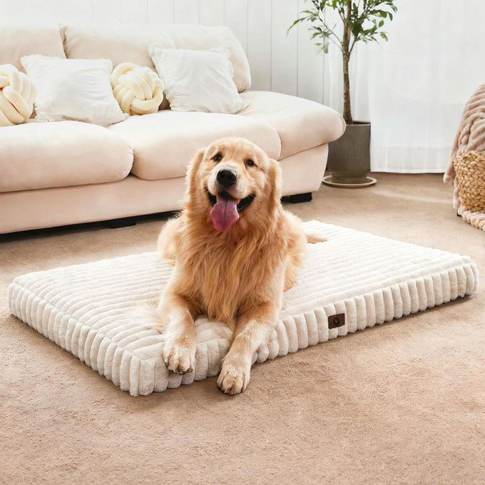large dog beds with orthopedic support, waterproof lining, and plush surface