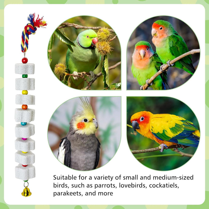 lava calcium bird beak grinding stone with bell hanging parakeet cage accessories for parrot budgies hamster