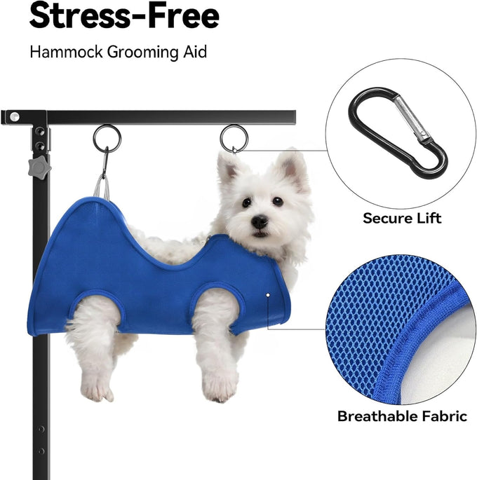 Foldable dog grooming arm for small medium dogs with adjustable height 26-40" and no-sit holder