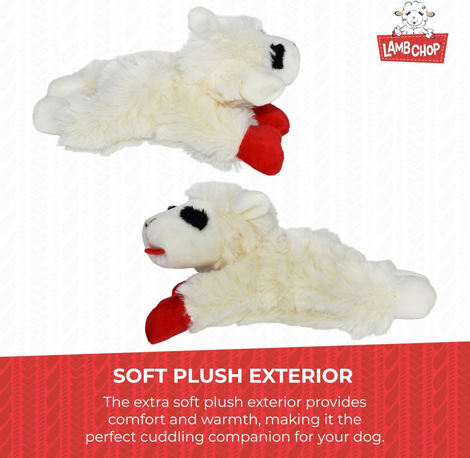 Multipet Lamb Chop 6" cream plush dog toy with squeaker for cuddling and playtime