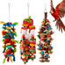 seenelling 3pcs large multicolored wooden parrot cage chewing toys for macaws african greys cockatoos