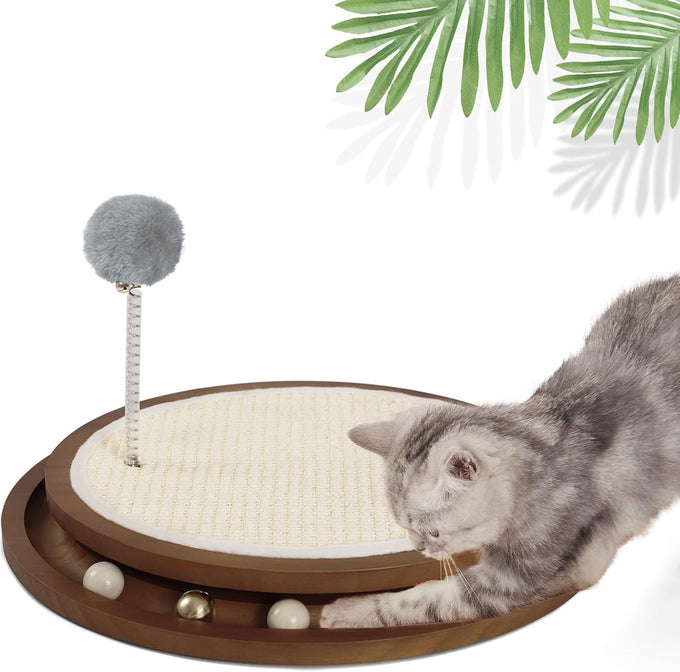 Lmugoos Cat Scratcher Natural Sisal Scratching Pad with Ball Track Spring Ball for Kitten Exercise Toy
