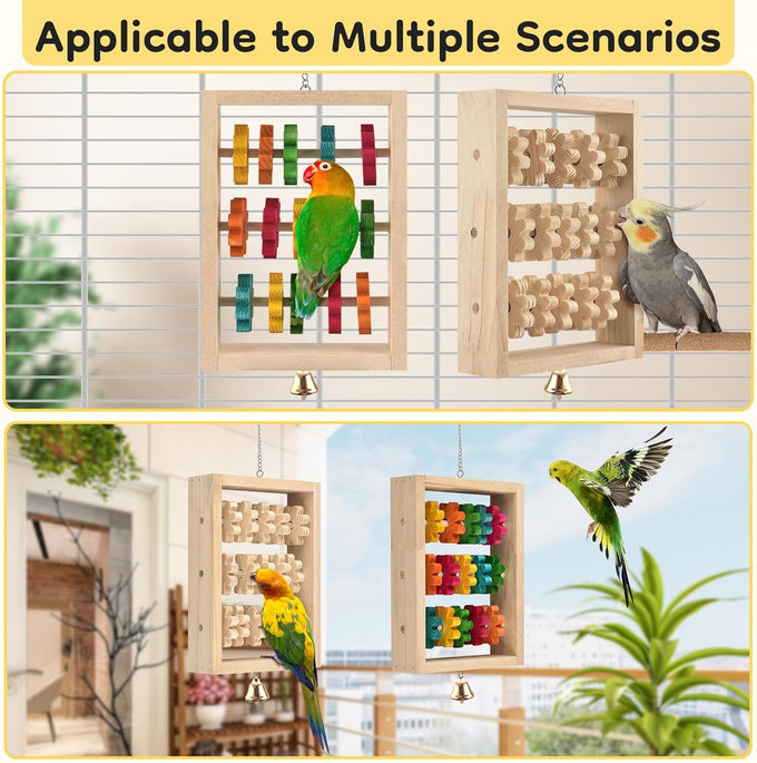 dbness 2pcs natural wooden hanging parrot chew toys for parakeets, cockatiels, macaws, african grey