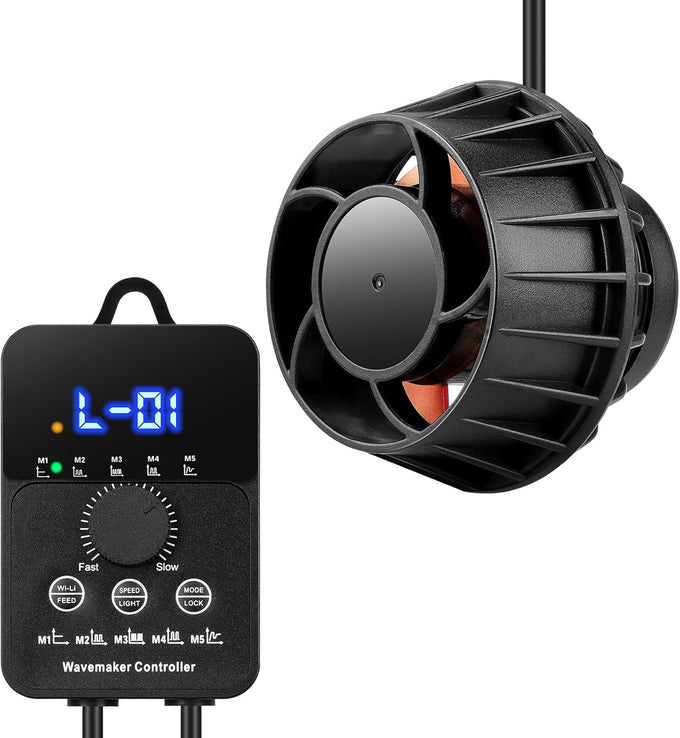 24V 12W 2100GPH mini aquarium wavemaker with controller, magnetic mounting for 50-100 gallon tank
