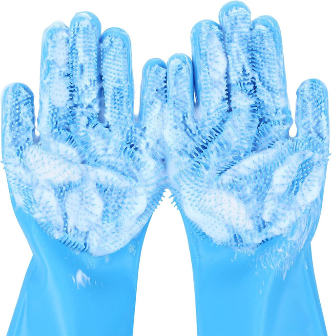 Pecute Heat Resistant Silicone Pet Grooming Gloves with High-Density Teeth, Blue