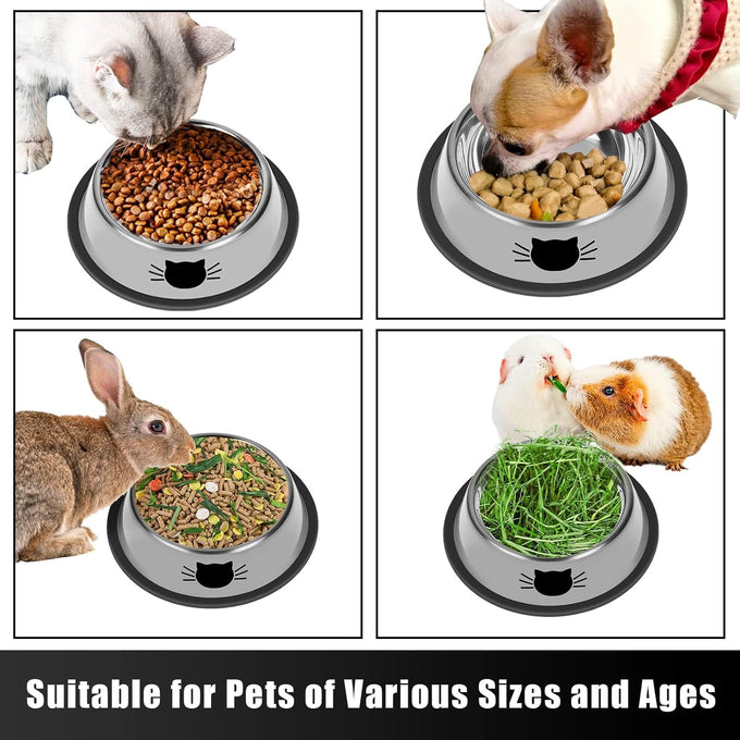 Serentive stainless steel 2-pc non-slip cat food bowls with 7 oz capacity