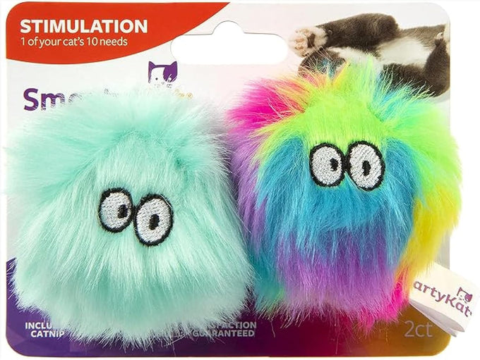 SmartyKat rainbow turquoise fuzzy friends plush catnip ball cat toys for 2 cats