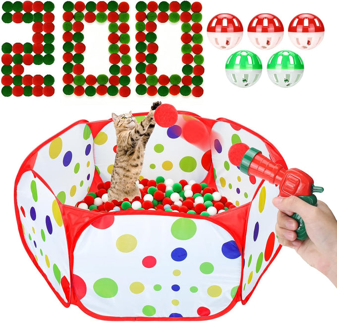 Mity rain 102PCS soft plush cat ball launchers & pom pom balls interactive cat toy set for indoor cats