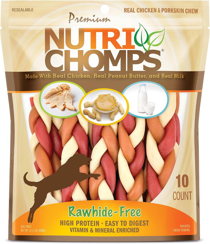 NutriChomps 6-inch Rawhide-Free Dog Treats, Healthy, Real Chicken, Peanut Butter and Milk Flavors, Pack of 4
