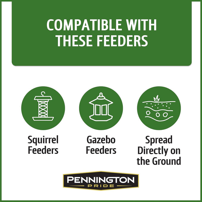 Pennington Pride Squirrel & Critter food attracts backyard wildlife with sunflower seeds and peanuts, 10-lb bag