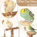 Natural real wood bird perch stand for small to medium birds, multi-layer parrot playground gym with feeding cups and toys
