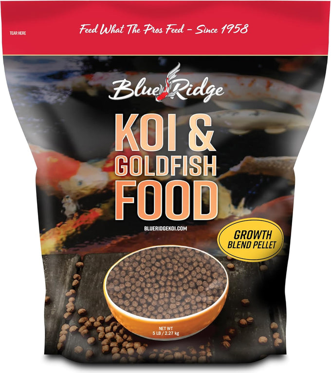 Blue Ridge 2lb Koi Food for Ponds - Large and Mini Blend Growth Formula, Premium Fish Food for Koi and Goldfish