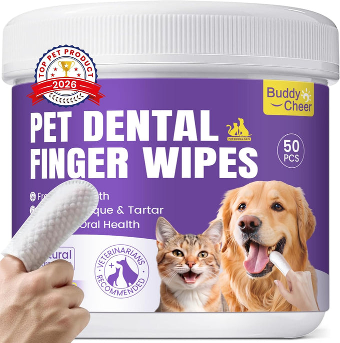 No-Rinse Dog Dental Care Wipes, 50-Count, Safe for Cats & Dogs, Removes Plaque & Tartar, Natural Ingredients, Gentle Finger Wipes