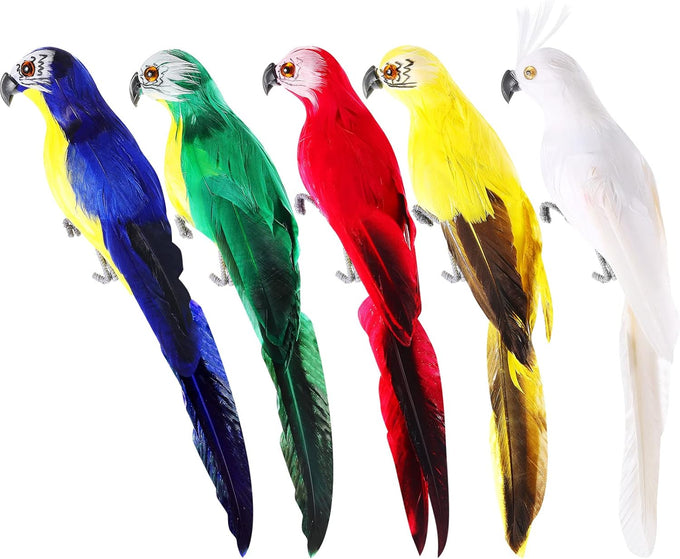 Threan 5-pcs artificial parrot bird ornaments for tree, wreath, and garden decor, assorted colors, 4.7 inches