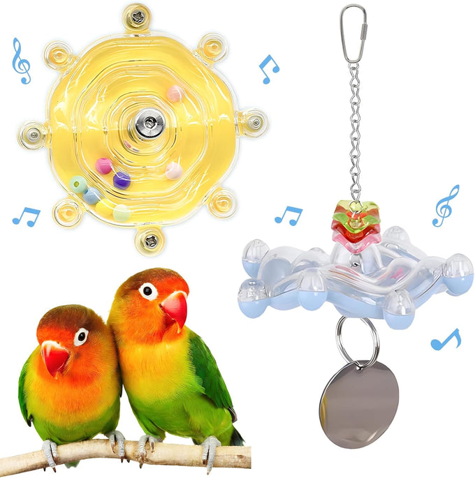 Parakeet Toys Colorful Spinner Rattle Bird Cage Enrichment Chewing Exercise for Parrots, 2pcs Random Color