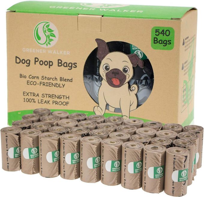 Greener Walker Poop Bags, 540 count, Extra Thick, 100% Leak Proof, Green, 13x9 inches