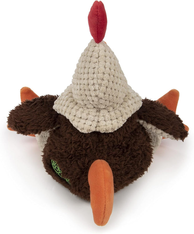 goDog Checkers Fat Rooster Durable Plush Soft Chew Resistant Dog Toy, Brown, Large