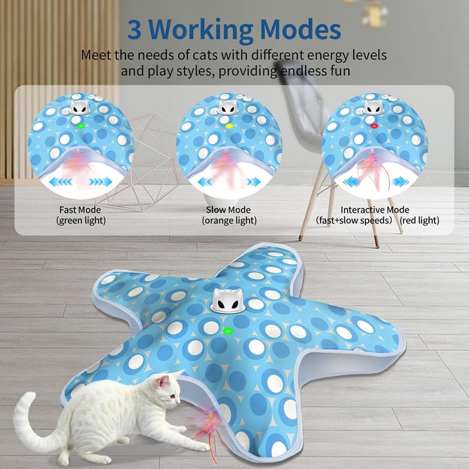 Blue White Rechargeable Interactive Cat Toy with 3 Working Modes, Touch Activated, and 1000mAh Battery