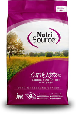 NutriSource grain inclusive dry cat food, 12LB chicken and rice recipe for all life stages