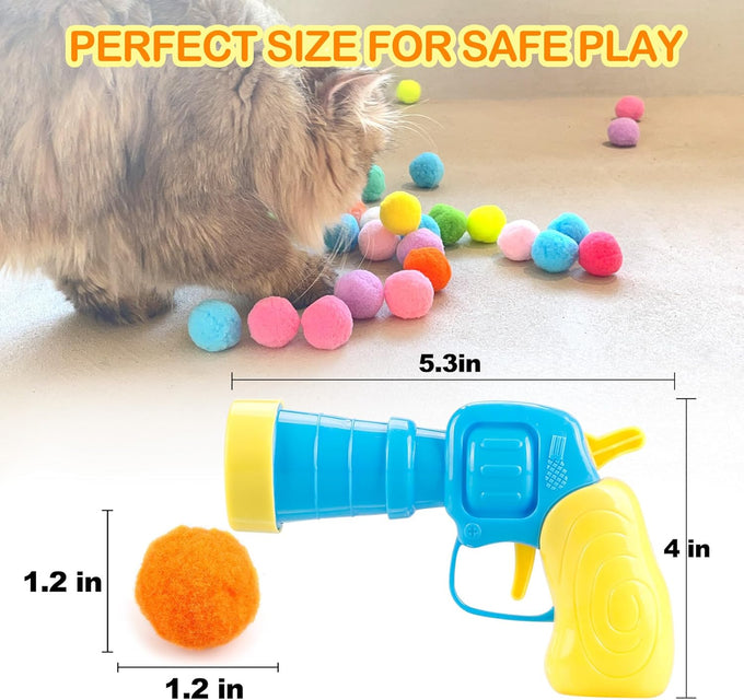 MeoHui 31Pcs Cat Ball Launcher Toy, 1 Gun, 30Pcs Plush Fuzzy Balls for Bored Indoor Cats