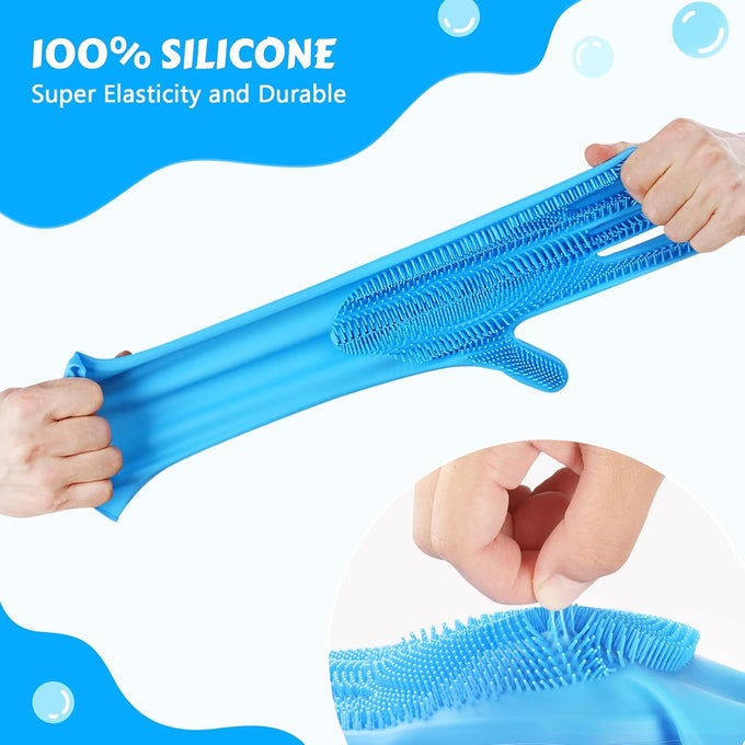 Pecute Heat Resistant Silicone Pet Grooming Gloves with High-Density Teeth, Blue