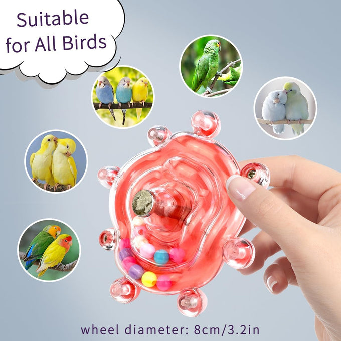 Blue Budgie Parakeet Training Toy with Spinning Saucer and Balls for Small Birds and Conures