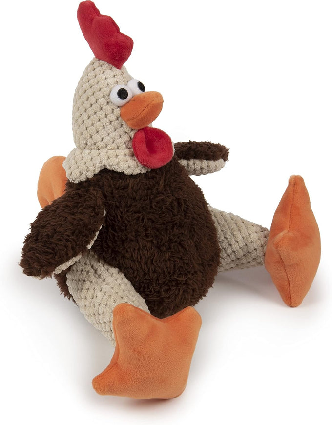 goDog Checkers Fat Rooster Durable Plush Soft Chew Resistant Dog Toy, Brown, Large