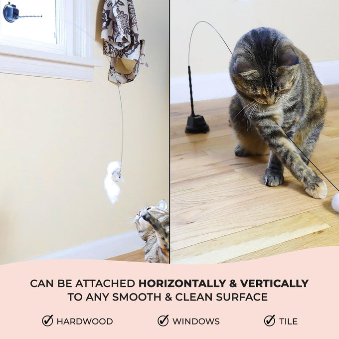 Whiskertons Interactive Bird Simulation Cat Toy Set for Indoor Cats with Suction Base, 5 Replacement Birds, Feathers & Bells