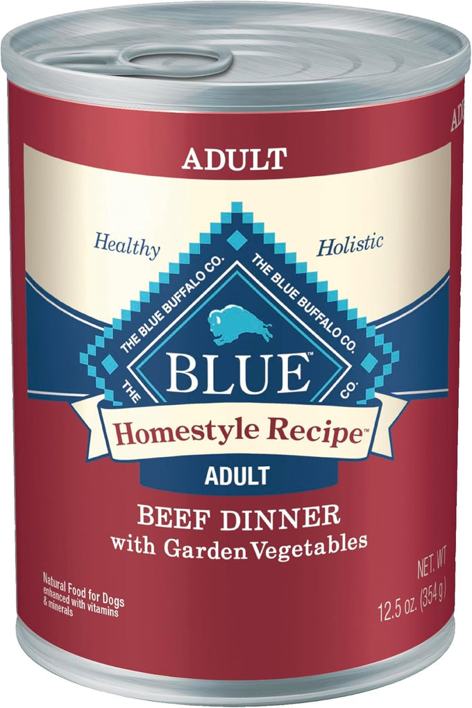Blue Buffalo Homestyle Recipe Adult Wet Dog Food, 12.5-oz cans, 12 count, Made with Beef and Garden Vegetables, Natural Ingredients