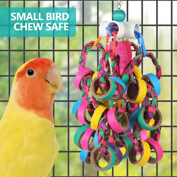 LovyCoCo 24-piece colorful bird toys for parrots, parakeets, conures, and cockatiels with natural bagel rings