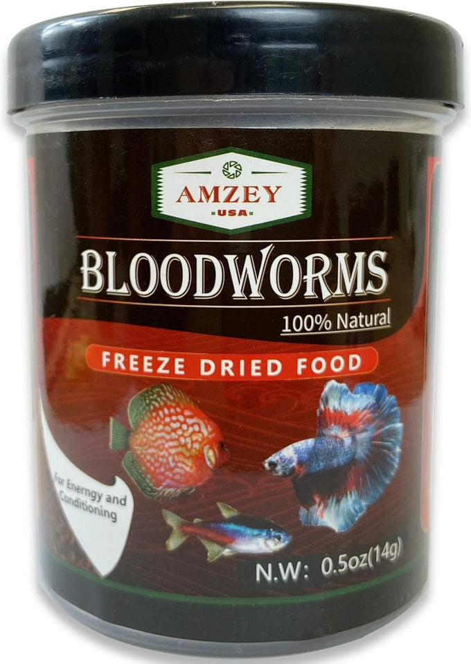 Amzey Blood Worms 0.5 oz, 100% natural freeze-dried blood worms, high protein food for aquarium fish and turtles
