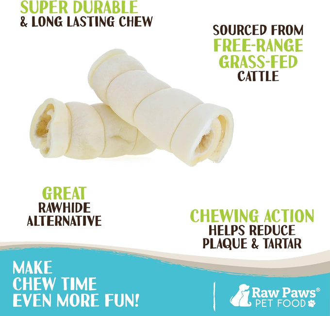 Raw Paws 6-inch free-range beef cheek rolls for dogs - 4 pack - no antibiotics or hormones - rawhide alternative