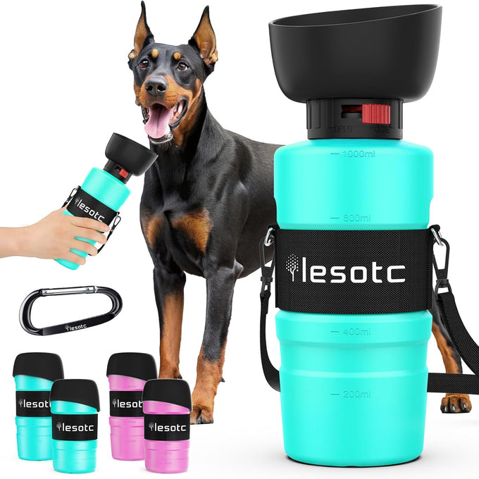 lesotc 35oz portable dog water bottle with leak-proof travel water bowl and squeeze bottle for outdoor walking and hiking