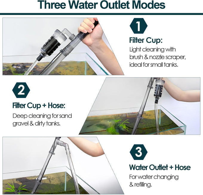 hygger electric aquarium gravel cleaner, 528gph fish tank vacuum, 5-in-1 automatic sand washer water changer cleaning kit